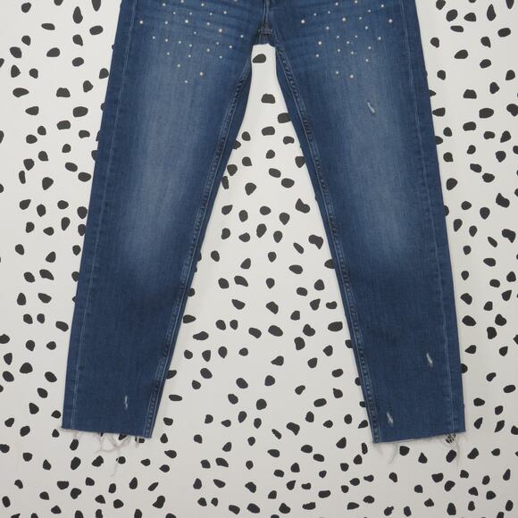 Zara Pearl Beaded Embellished Slim Boyfriend Denim Jeans - Picture 5 of 11